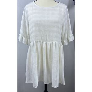 Orange Farm Boutique Sz M White Textured Gauzy Lagen Look Ruffle Sleeve Tunic